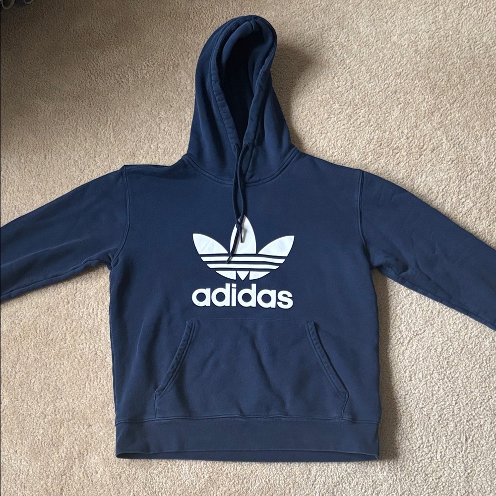 Adidas Navy Hoodie with White Trefoil Logo
